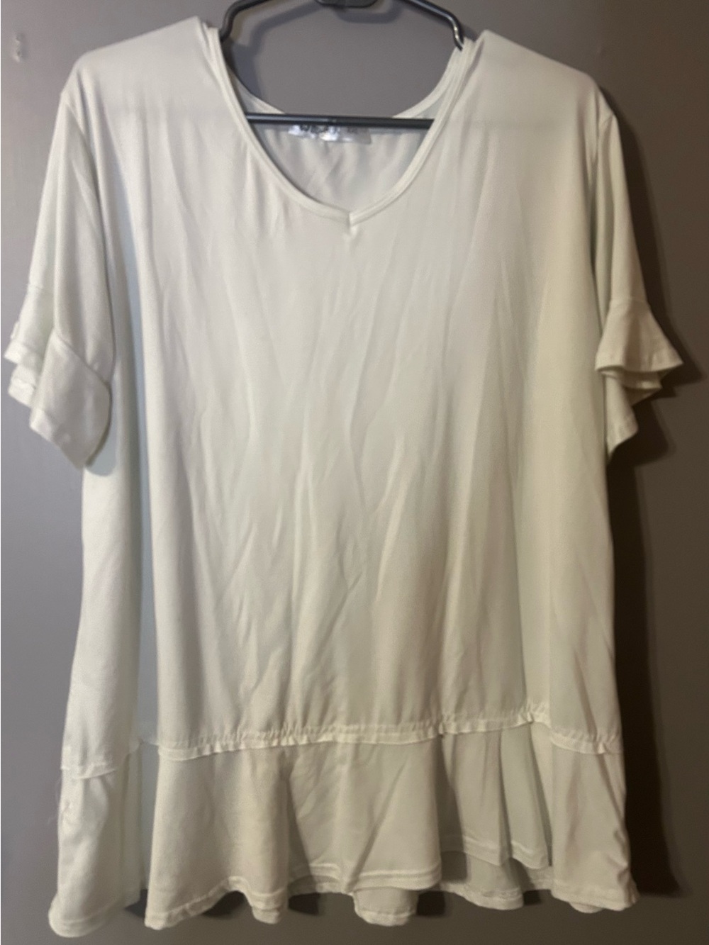 Doublju Cream Short Sleeve Ruffle-Hem Tunic Size XXL